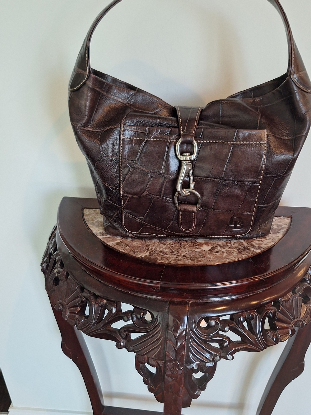 Dooney & Bourke Dark Brown Croc-Embossed Shoulder Hobo